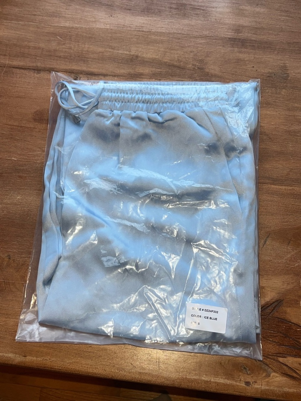 Silky Satin Ice Blue Wide-Leg Lounge Pants - Picture 4 of 4